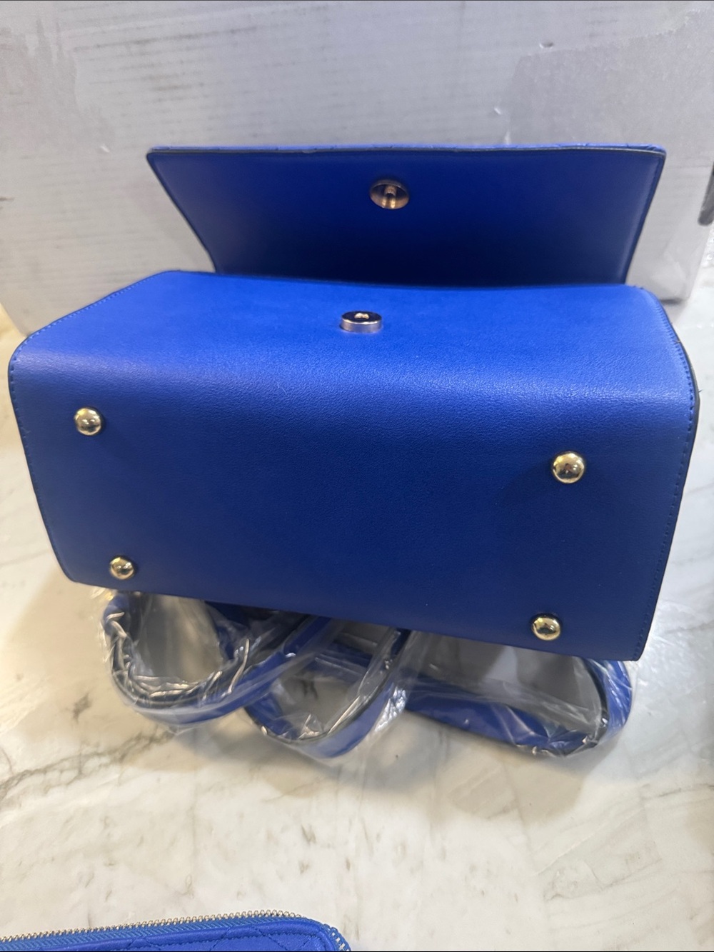Blue Quilted Shoulder Bag with Crystal 'HOTSEXY' Lettering - Picture 6 of 11